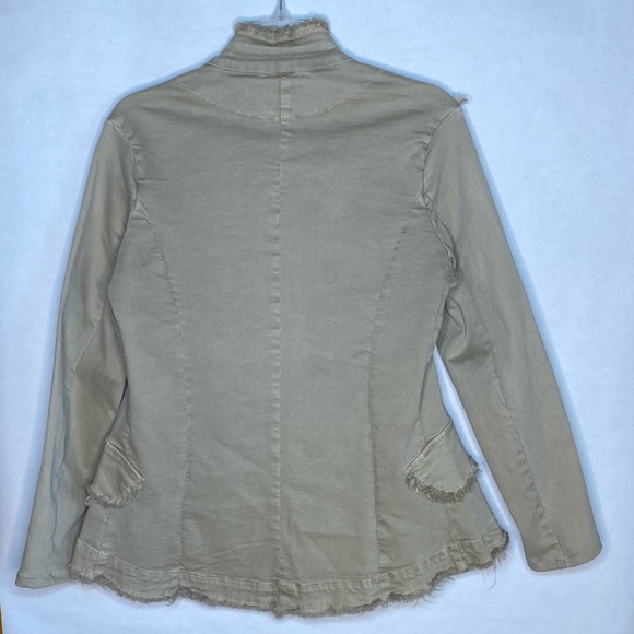 Long Sleeve Open Front Light Denim Military Jacket - Picture 9 of 12